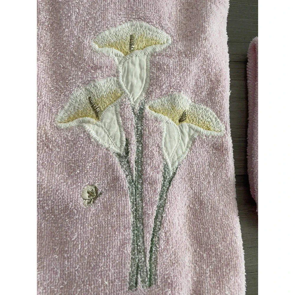 Vintage Cannon 3 Piece Bath Set Pink Applique Lily Bath & Hand Towel Washcloth‎